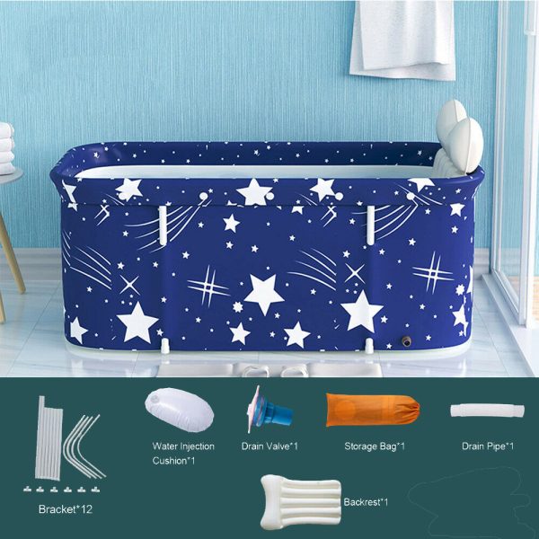 120CM Large Bath Sauna Adult Folding Bathtub Barrel SPA Household Tub Family. – Blue