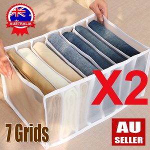 2PCS 7 Grids Mesh Foldable Clothes Storage Jeans Pants Organizer Clothes Organizer 36X25X20CM