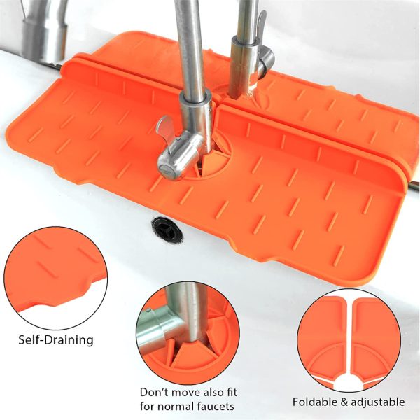 Silicone Faucet Sink Mat Sink Splash Guard Faucet Splash Pad Faucet Splashback. – Orange