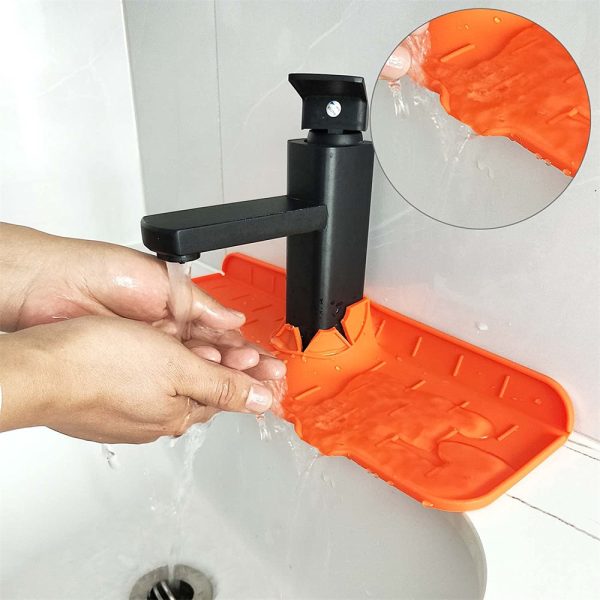 Silicone Faucet Sink Mat Sink Splash Guard Faucet Splash Pad Faucet Splashback. – Orange