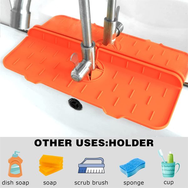 Silicone Faucet Sink Mat Sink Splash Guard Faucet Splash Pad Faucet Splashback. – Orange