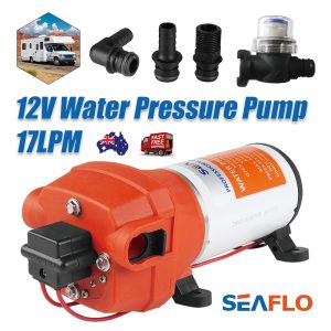 12V Marine Grade RV Water High Pressure Pump Caravan Boat w/ Flow Filter SEAFLO