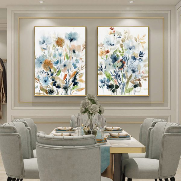 Colourful Floras Watercolour style 2 Sets Gold Frame Canvas Wall Art – 40×60 cm