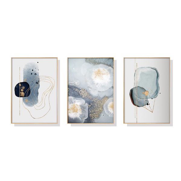 Marbled Light Grey 3 Sets Gold Frame Canvas Wall Art – 40×60 cm