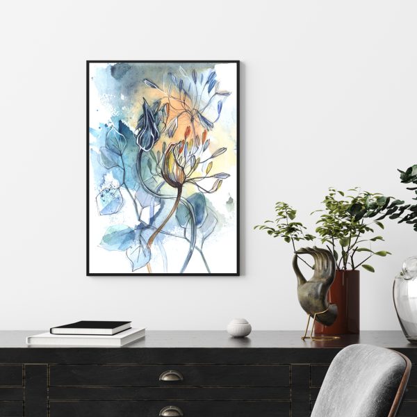 Watercolor Style Abstract Flower 3 Sets Black Frame Canvas Wall Art – 40×60 cm