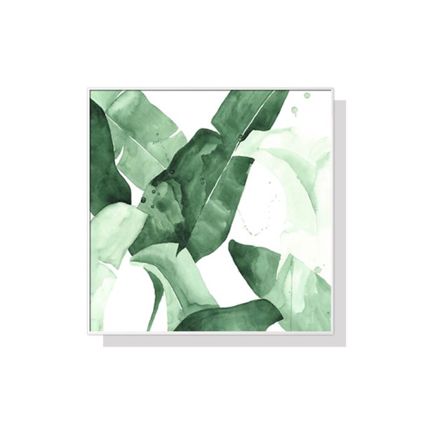 Tropical Leaves Square Size White Frame Canvas Wall Art – 50×50 cm