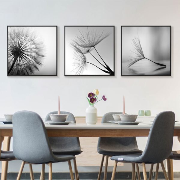 Botanical dandelions 3 Sets Black Frame Canvas Wall Art – 50×50 cm