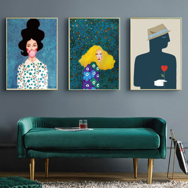 Modern Figure 3 Sets Gold Frame Canvas Wall Art – 40×60 cm