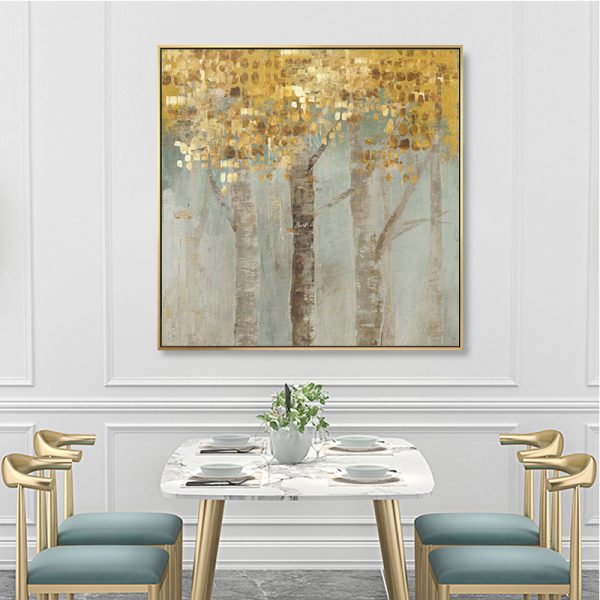 Golden Leaves 2 Sets Gold Frame Canvas Wall Art – 50×50 cm