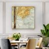 Golden Leaves 2 Sets Gold Frame Canvas Wall Art – 50×50 cm