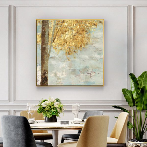 Golden Leaves 2 Sets Gold Frame Canvas Wall Art – 50×50 cm