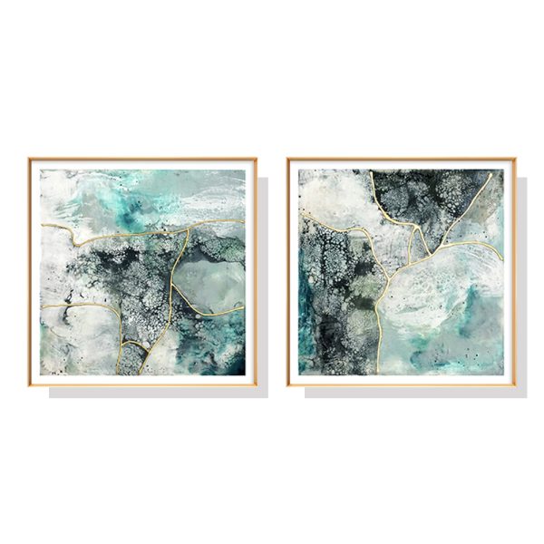 Marbled Green 2 Sets Gold Frame Canvas Wall Art – 50×50 cm