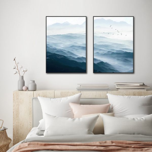 Blue mountains 2 Sets Black Frame Canvas Wall Art – 40×60 cm