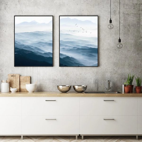 Blue mountains 2 Sets Black Frame Canvas Wall Art – 40×60 cm