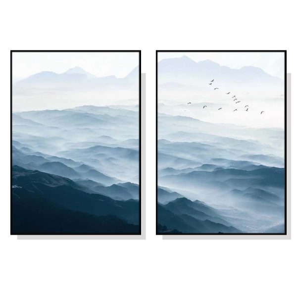 Blue mountains 2 Sets Black Frame Canvas Wall Art – 40×60 cm