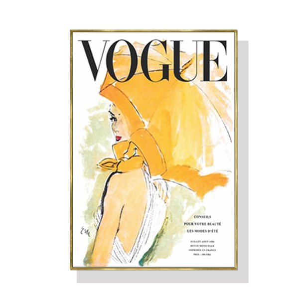 Vogue Girl Gold Frame Canvas Wall Art – 50×70 cm