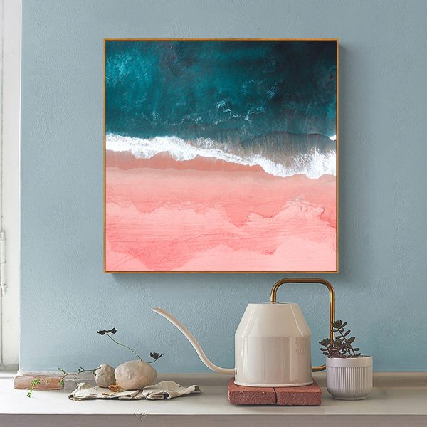 Pink Sea Wood Frame Canvas Wall Art – 50×50 cm