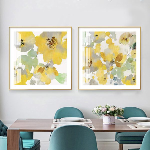 Yellow Flowers American Style 2 Sets Gold Frame Canvas Wall Art – 50×50 cm