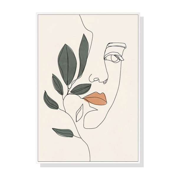 Wall Art 40cmx60cm Line Art Girl Face White Frame Canvas