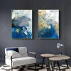 Marbled Blue And Gold 2 Sets Gold Frame Canvas Wall Art – 50×70 cm