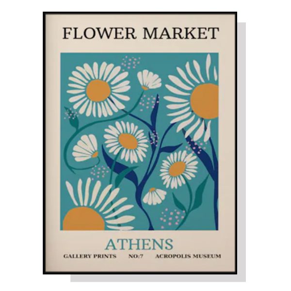 Flower Market Athens Black Frame Canvas Wall Art – 50×70 cm