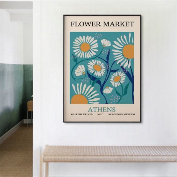 Flower Market Athens Black Frame Canvas Wall Art – 50×70 cm