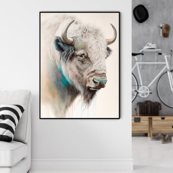 Great White Buffalo Black Frame Canvas Wall Art – 50×70 cm