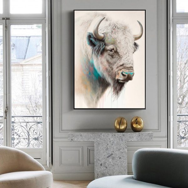 Great White Buffalo Black Frame Canvas Wall Art – 50×70 cm