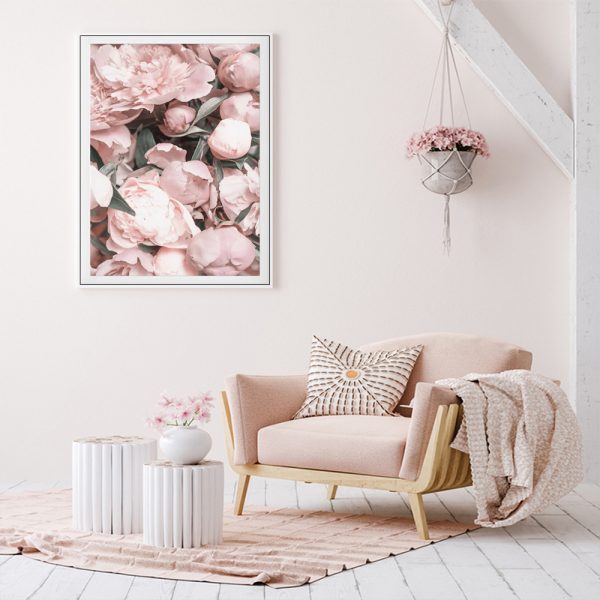 Peony White Frame Canvas Wall Art – 50×70 cm