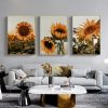 Wall Art 80cmx120cm Sunflower 3 Sets Gold Frame Canvas