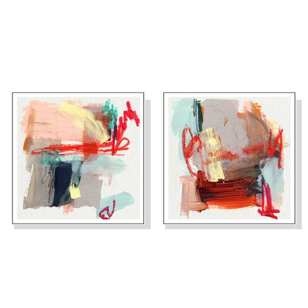 Wall Art 50cmx50cm Abstract Colourful Garden 2 Sets White Frame Canvas