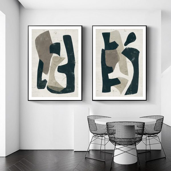 Wall Art 100cmx150cm Abstract Puzzle 2 Sets Black Frame Canvas