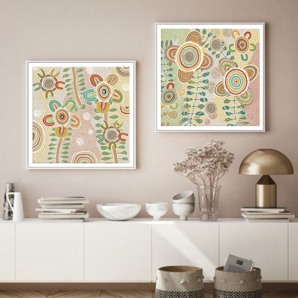 Wall Art 90cmx90cm Lovely Pattern 2 Sets White Frame Canvas