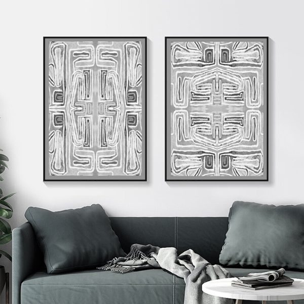 Wall Art 90cmx135cm Black White Pattern 2 Sets Black Frame Canvas