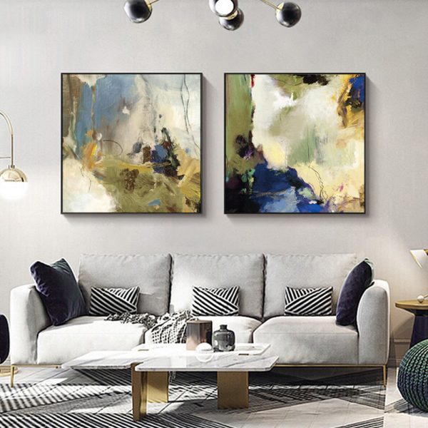 Wall Art 80cmx80cm Abstract Blue 2 Sets Black Frame Canvas