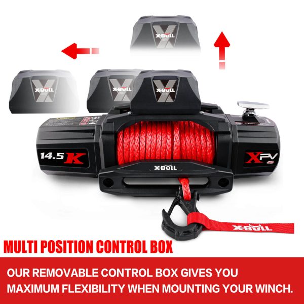 X-BULL 4WD Electric Winch 14500LBS 12V synthetic rope with 2 Pairs Recovery Tracks Gen2.0 Red