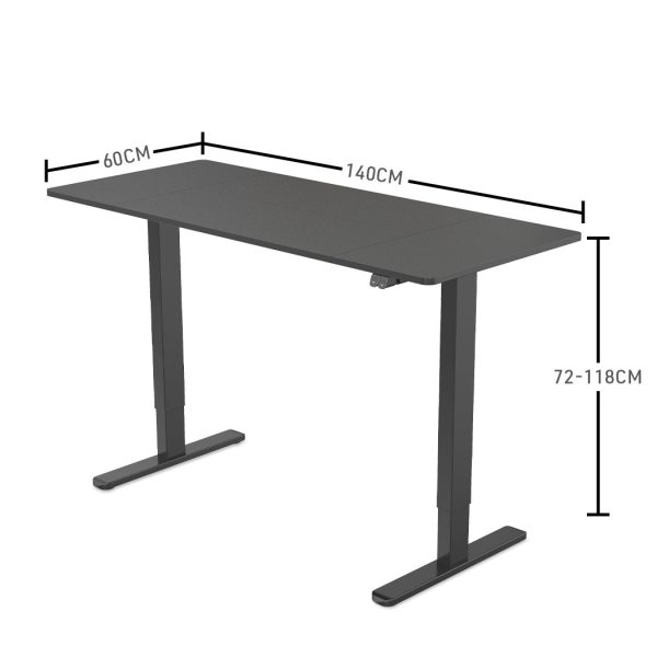 Sit To Stand Up Standing Desk, 140x60cm, 72-118cm Electric Height Adjustable, 70kg Rated Black/Black Frame