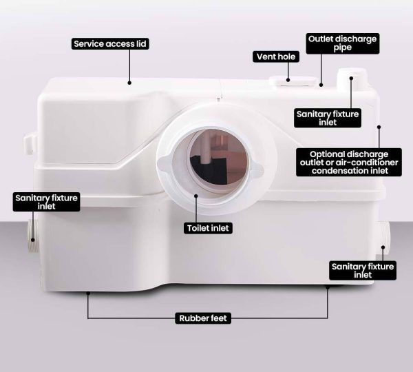 PROTEGE Macerator Pump 800W Commercial 4 Inlet for P-Trap Toilet Upflush Heavy-Duty