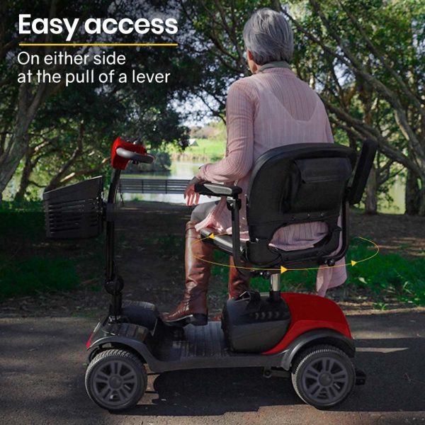 EQUIPMED Electric Mobility Scooter Portable Folding for Elderly Older Adult, SmartRider – Black and Red