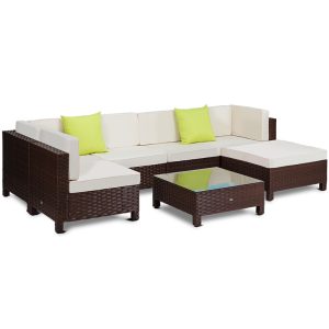 LONDON RATTAN 7pc Sofa Outdoor Furniture Brown Wicker Lounge Set Setting Pool