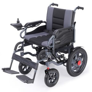 Equipmed Electric Folding Wheelchair, Wide Bariatric Chair Seat, Comfortable for S-XL, Long Range, Lithium Battery, Black/Grey