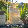 PROTEGE Solar Fountain Water Feature Outdoor 4 Bowl with LED Lights – Sand