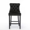 6X Velvet Bar Stools with Studs Trim Wooden Legs Tufted Dining Chairs Kitchen