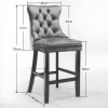 6X Velvet Bar Stools with Studs Trim Wooden Legs Tufted Dining Chairs Kitchen