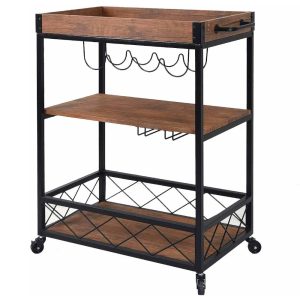 3 Tiers Kitchen Serving Wine Cart Trolley with Wine Rack (Walnut) EK-STWR-100-YXH