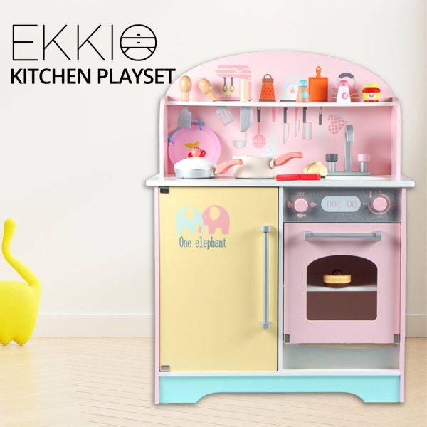 Wooden Kitchen Playset for Kids (Japanese Style Kitchen Set, Pink) EK-KP-106-MS