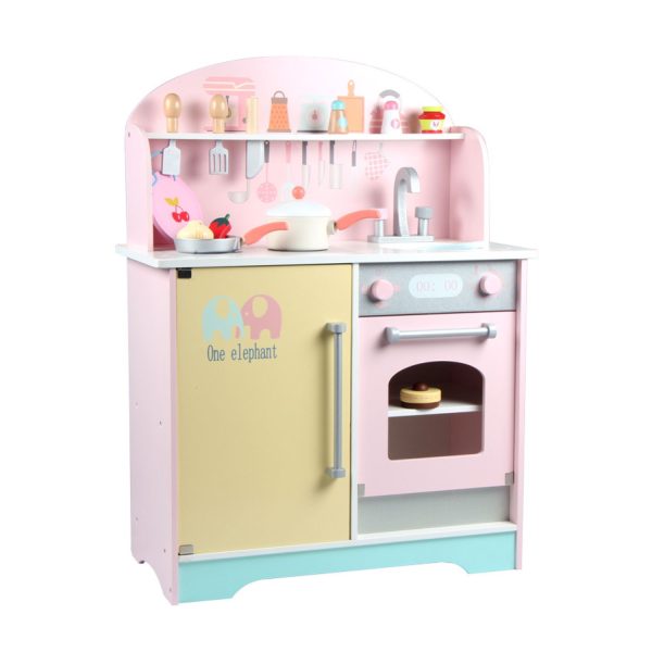 Wooden Kitchen Playset for Kids (Japanese Style Kitchen Set, Pink) EK-KP-106-MS