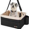 Dog Car Seat for Small Dogs up to 18 lb with Adjustable Straps Removable Washable Fleece Liner and 4 Pockets Black and Beige