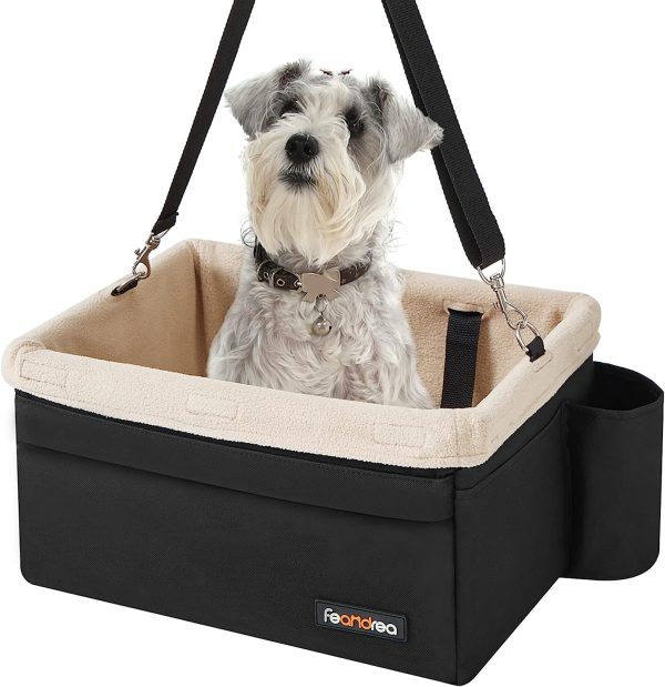 Dog Car Seat for Small Dogs up to 18 lb with Adjustable Straps Removable Washable Fleece Liner and 4 Pockets Black and Beige