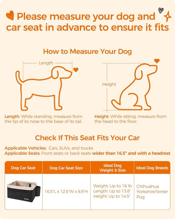 Dog Car Seat for Small Dogs up to 18 lb with Adjustable Straps Removable Washable Fleece Liner and 4 Pockets Black and Beige